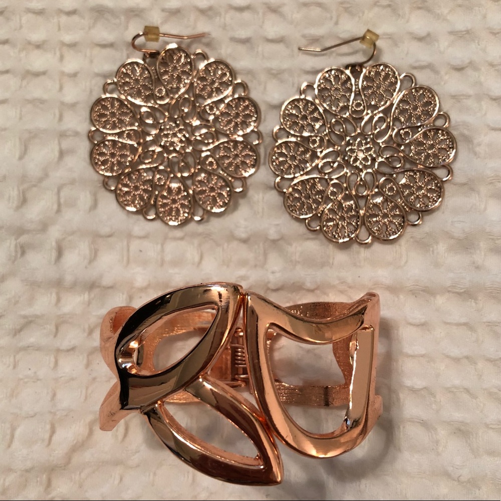 Express Rose Gold Earrings & Bangle Set
